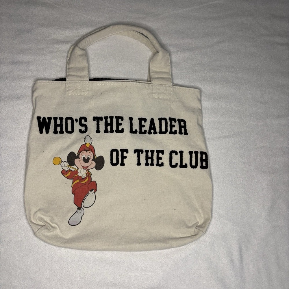 Disney Mickey Mouse Club Band Canvas Tote Bag 16x16 Shopper Graphic Zip Top Bag‎